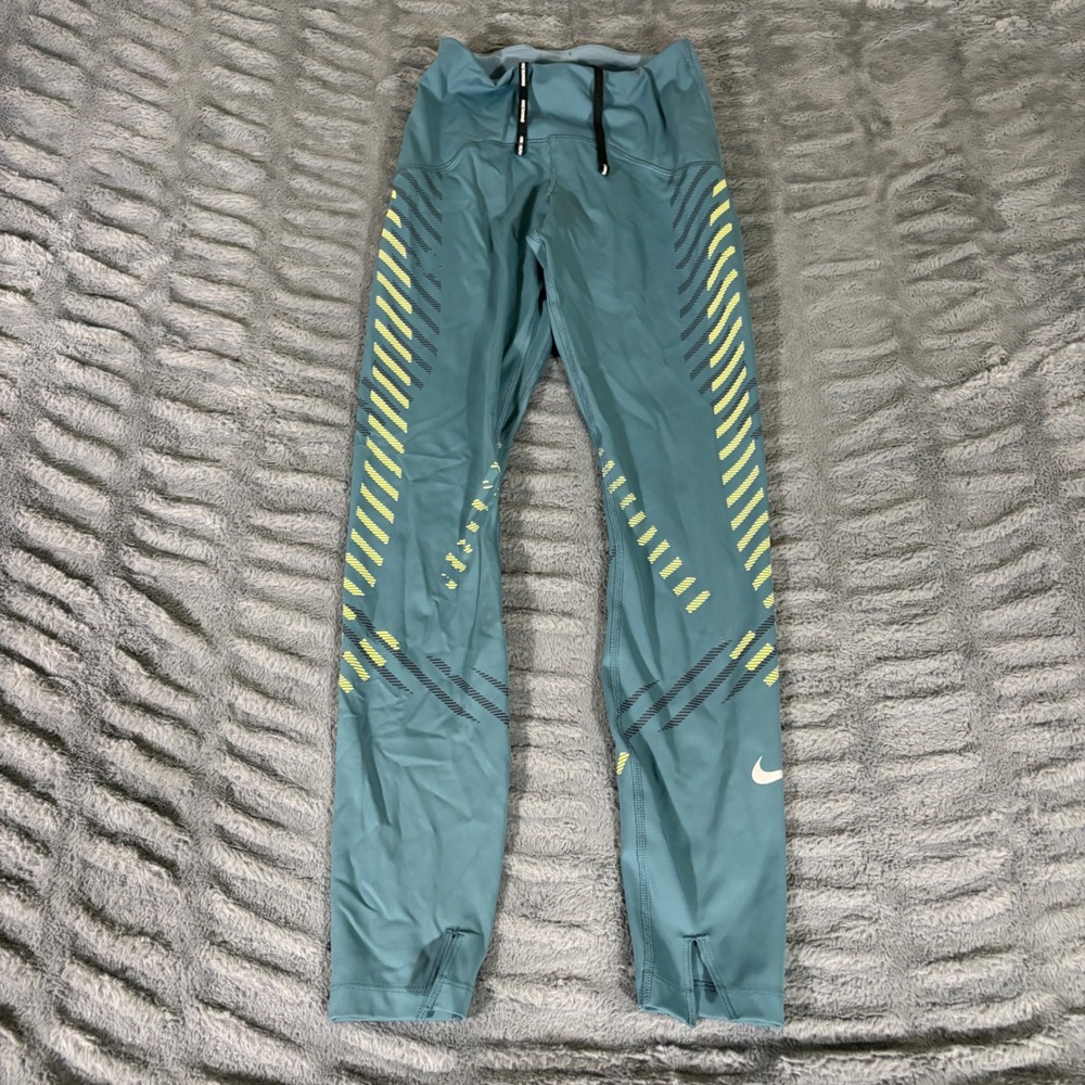 Nike Dri-FIT Epic Lux Running Tights Teal Neon Yellow Graphic XS AT554